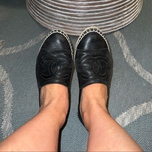 SOLD Authentic black leather Chanel espadrilles